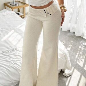 Cream Knit Flare Pants – Low Or High Waist Wide Leg Lounge Trousers